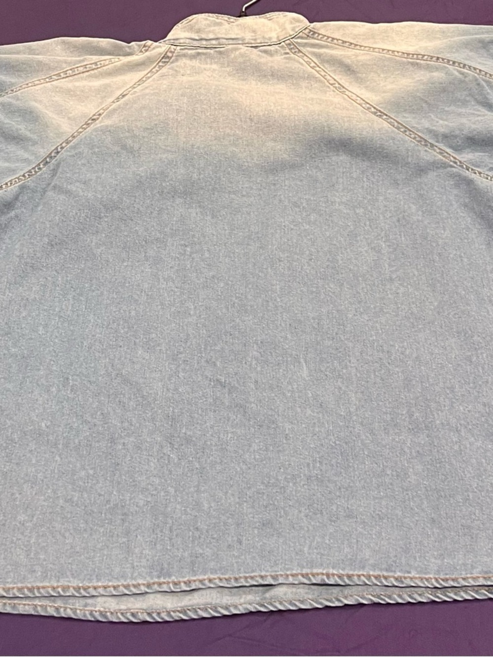 Denim Puff Sleeve Tie Neck Blouse M Boho Balloon Sleeve Bow Top Blue - Picture 7 of 8